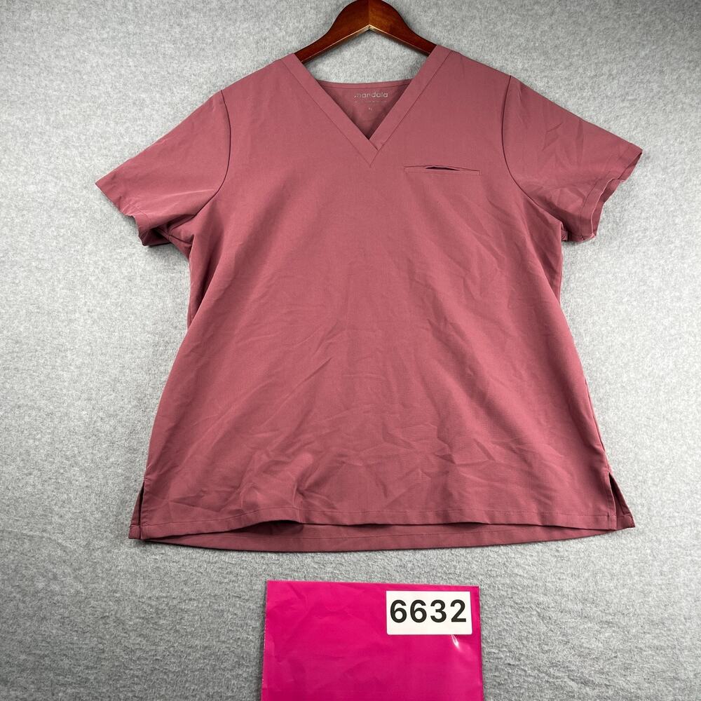 Mandaia Scrub Top Womens Size XL Mauve V Neck Casual Pocket Stretch